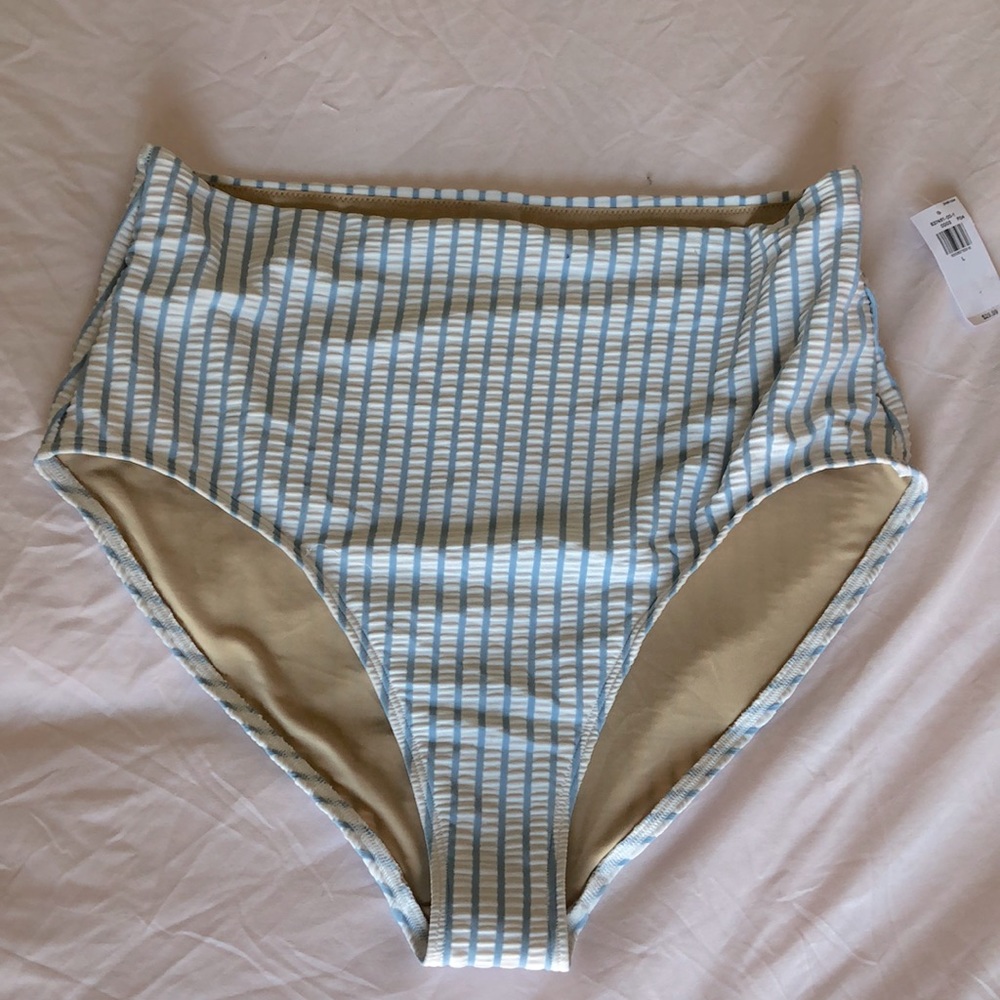 Old Navy High Waisted White and Light Blue Bikini Bottom